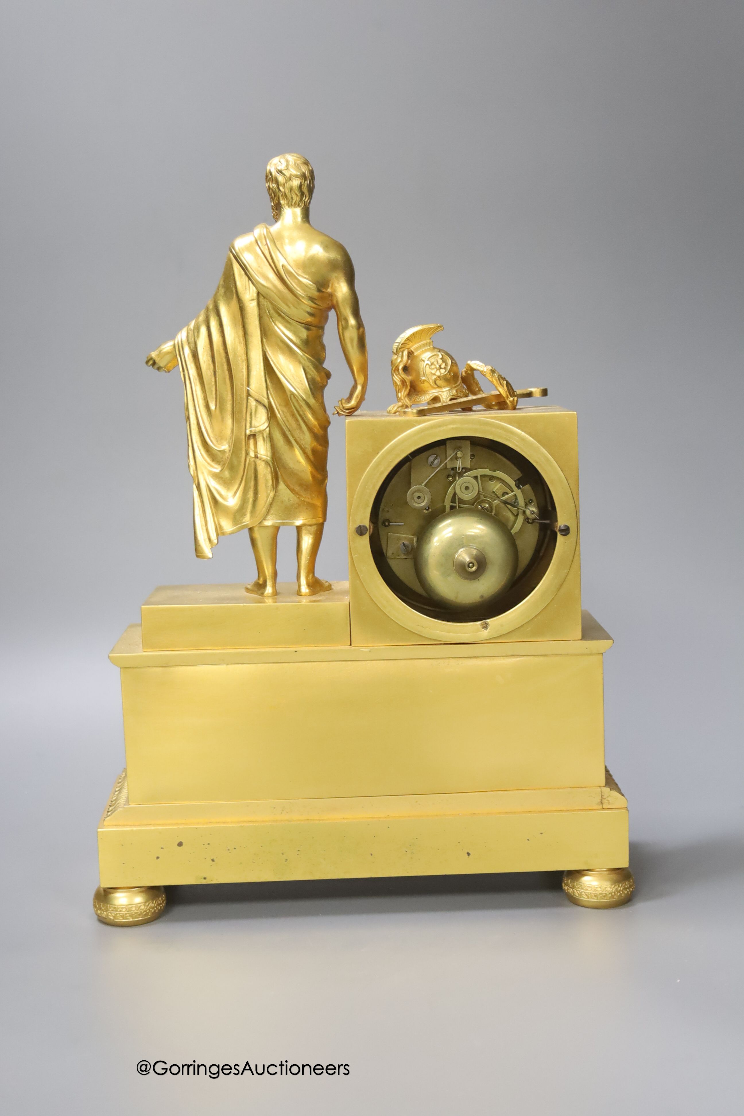A French Empire style ormolu mantel clock, c.1820, countwheel striking on a bell, height 32cm